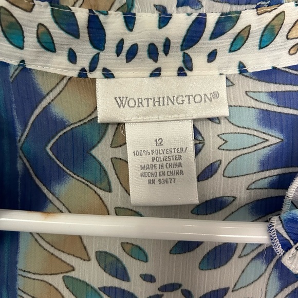 Blue Patterned Women's Sheer Top, Size 12 - Picture 2 of 4